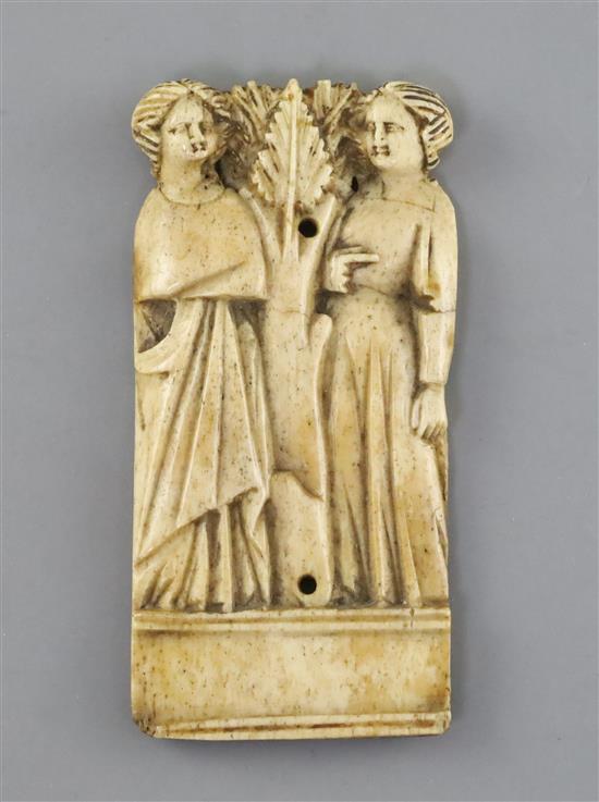 An Italian bone relief plaque, possibly Embriachi workshop, c.1390-1410, W.4.5cm H.9cm